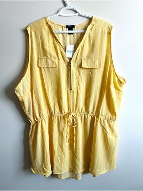 Rue21 3XL Yellow Striped Sleeveless Zip Top